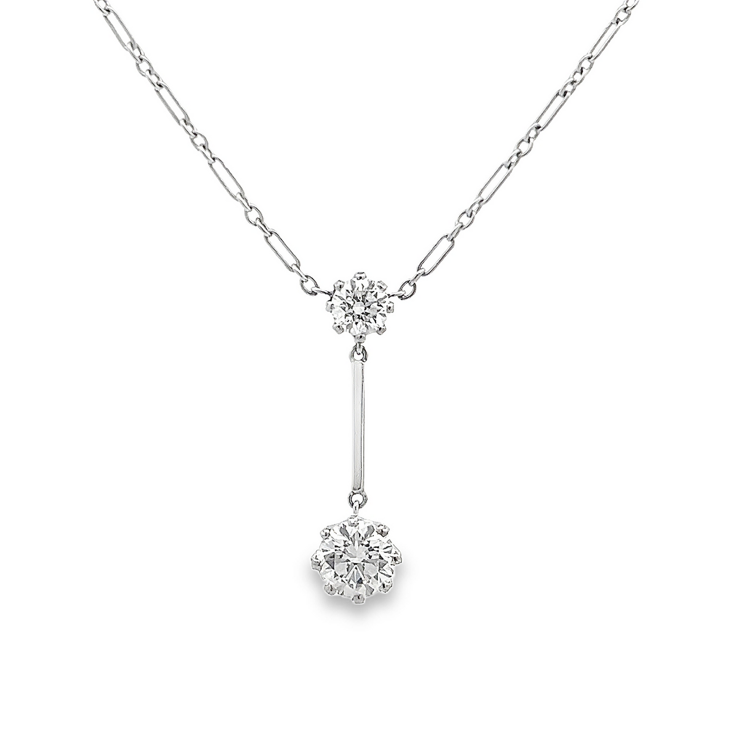 Vintage Art Deco Lavalier/Negligee 1.45 Carat Diamond Drop Platinum Necklace