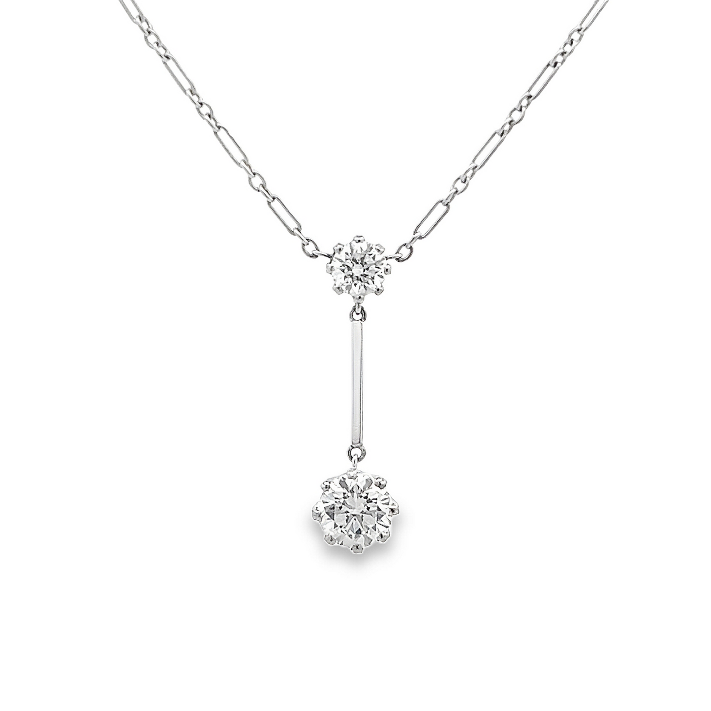 Vintage Art Deco Lavalier/Negligee 1.45 Carat Diamond Drop Platinum Necklace
