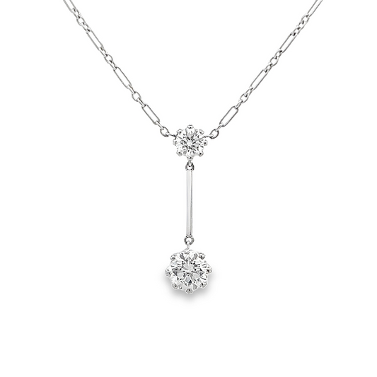 Vintage Art Deco Lavalier/Negligee 1.45 Carat Diamond Drop Platinum Necklace