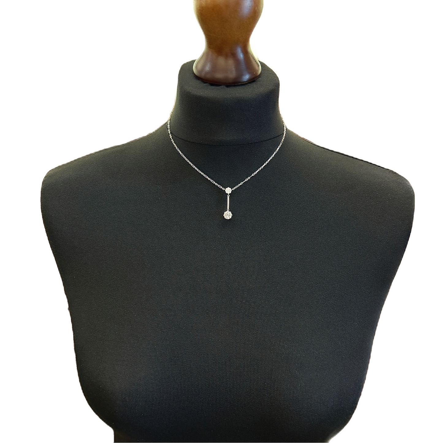 Vintage Art Deco Lavalier/Negligee 1.45 Carat Diamond Drop Platinum Necklace