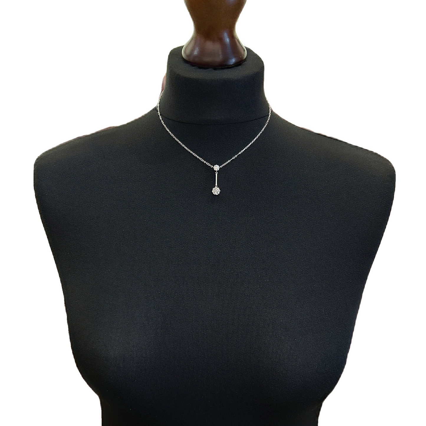 Vintage Art Deco Lavalier/Negligee 1.45 Carat Diamond Drop Platinum Necklace