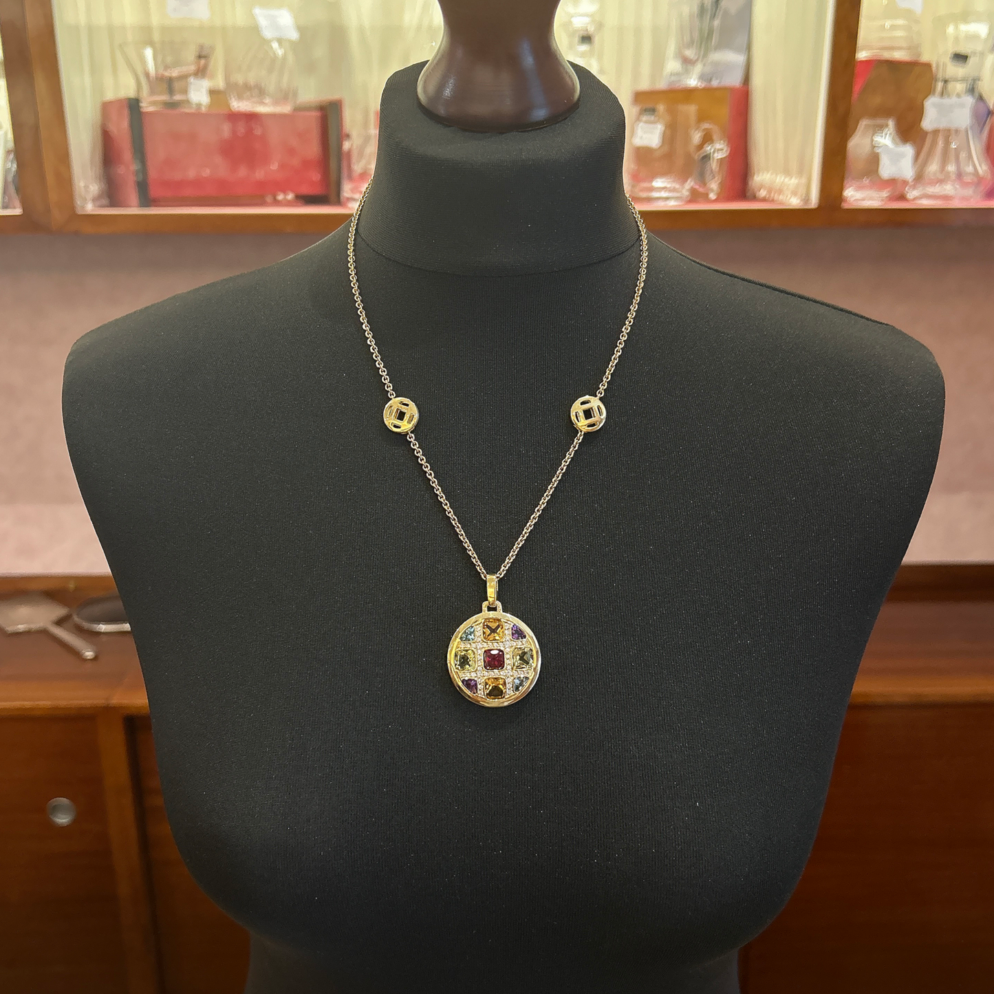 Vintage Multi Gemstone 18ct Gold Cocktail Pendant with 18ct Gold Chain Attached
