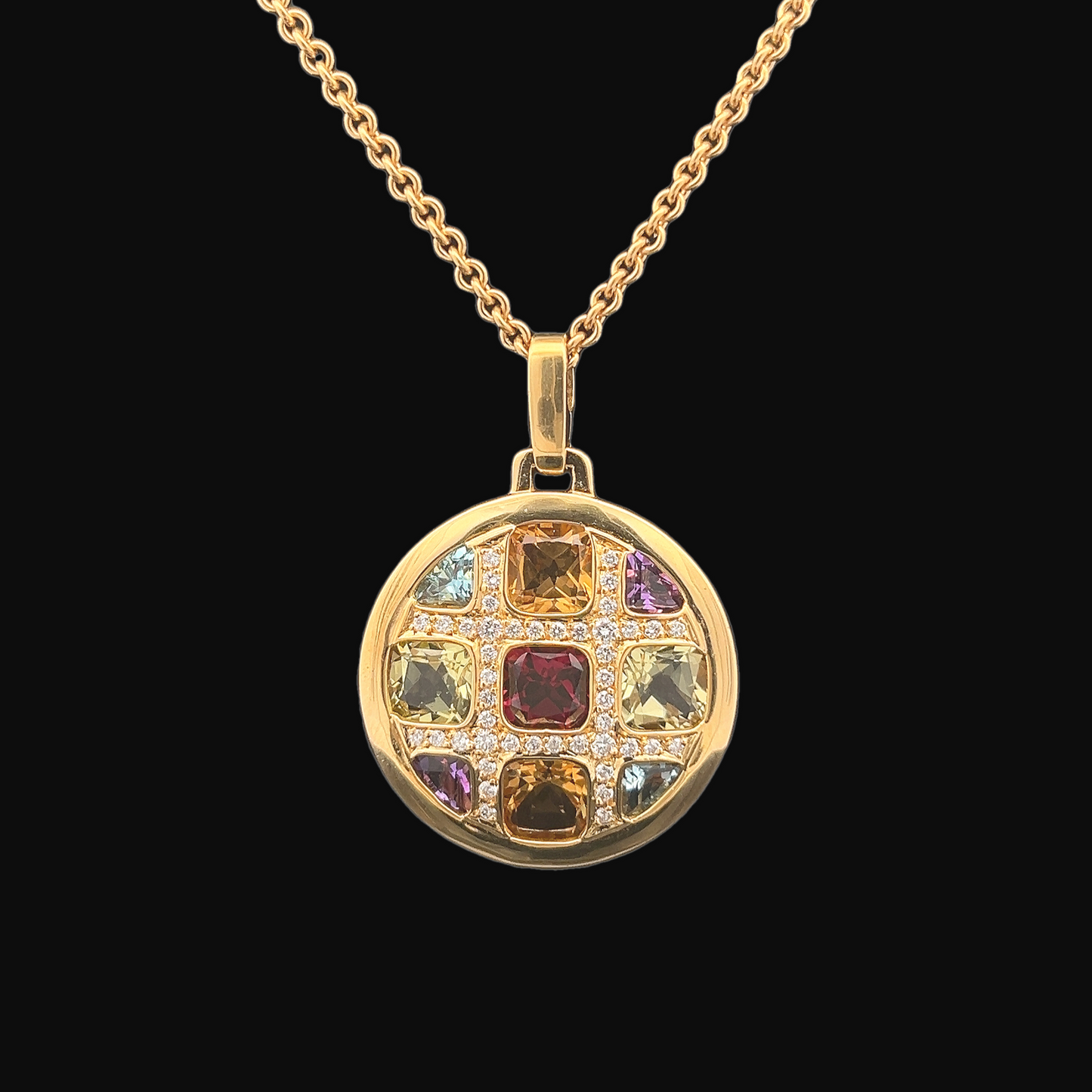 Vintage Multi Gemstone 18ct Gold Cocktail Pendant with 18ct Gold Chain Attached