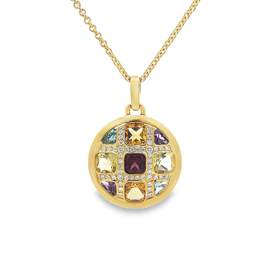 Vintage Multi Gemstone 18ct Gold Cocktail Pendant with 18ct Gold Chain Attached
