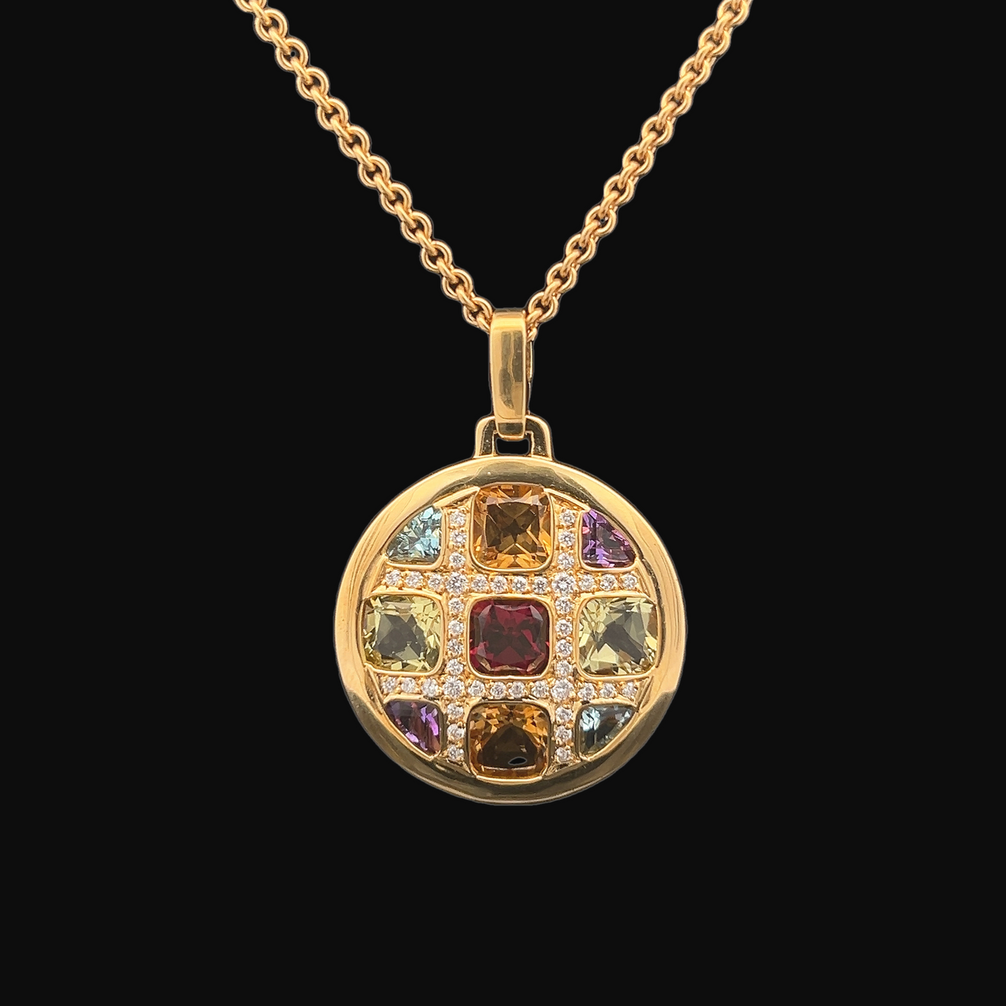 Vintage Multi Gemstone 18ct Gold Cocktail Pendant with 18ct Gold Chain Attached
