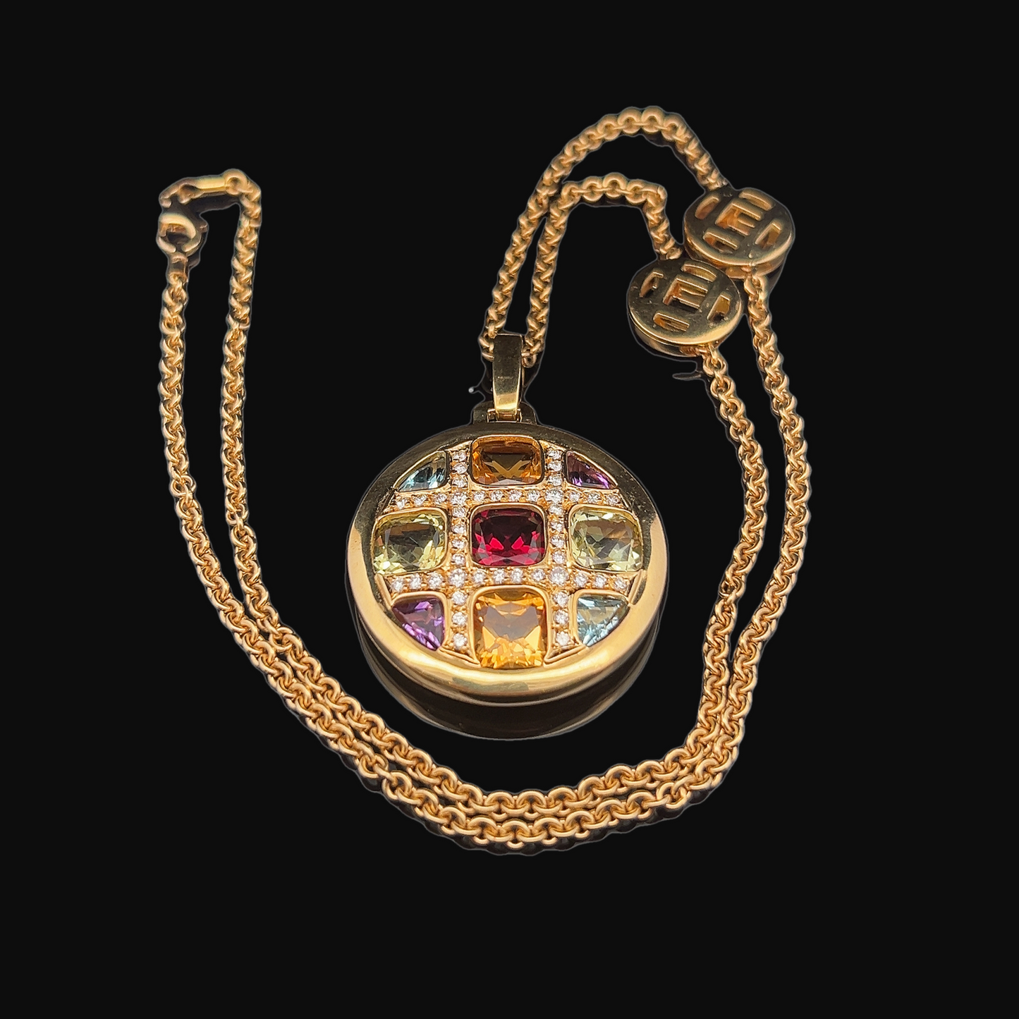 Vintage Multi Gemstone 18ct Gold Cocktail Pendant with 18ct Gold Chain Attached