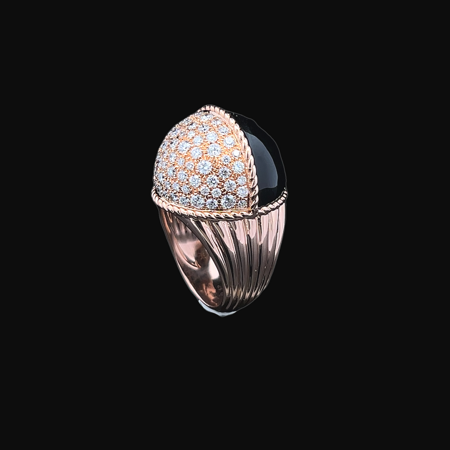 Contemporary Paris Nouvelle Vague Black Jade and Diamond 18ct Rose Gold Bombe Cocktail Ring