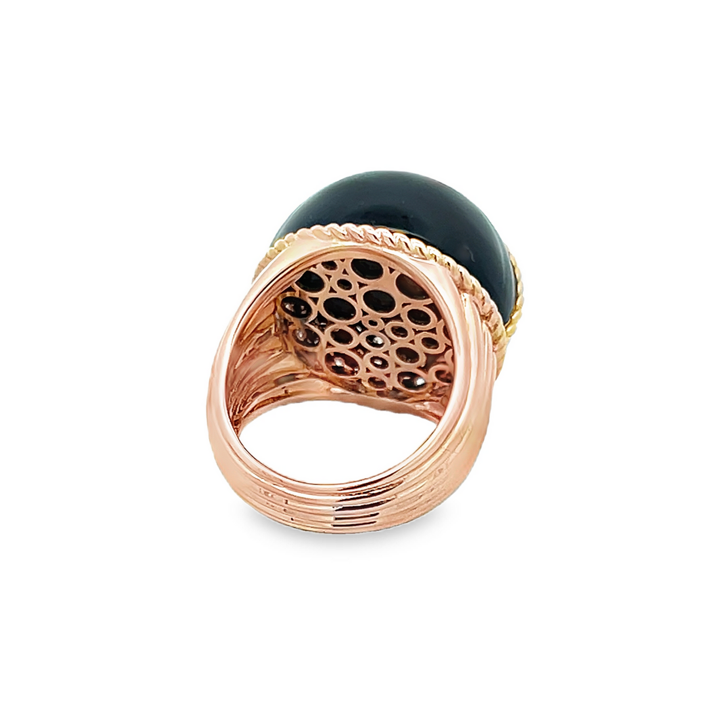 Contemporary Paris Nouvelle Vague Black Jade and Diamond 18ct Rose Gold Bombe Cocktail Ring