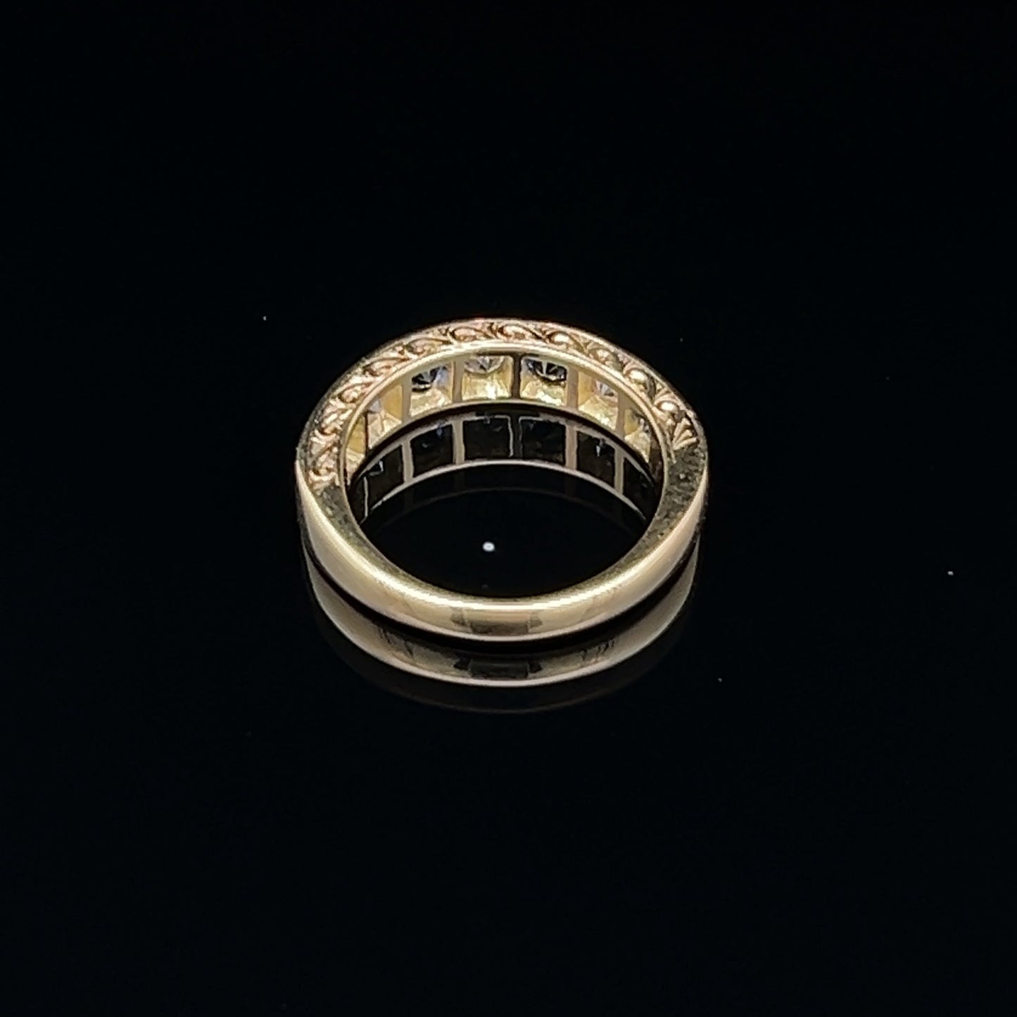 Bespoke Sapphire and Natural Diamond 18ct Gold Carved Half Eternity Ring