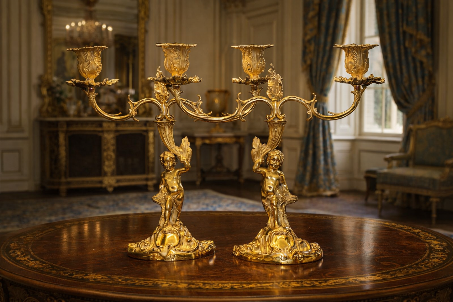 Vintage Silver-Gilt Candelabra Pair, Elizabeth II, Rococo Style