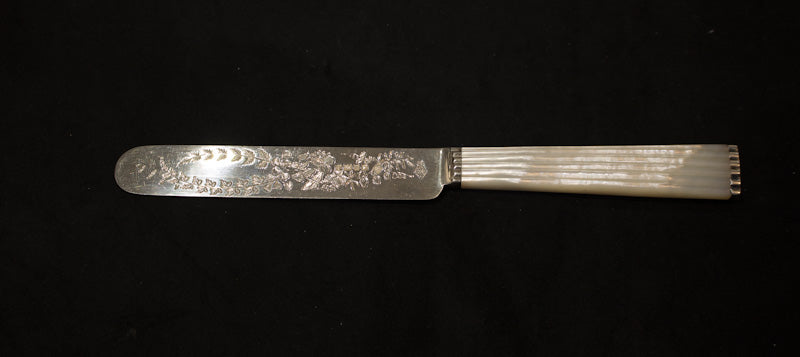 Superb Antique Solid Silver Mother of Pearl Fruit Set. Sheffield 1880 Richard Martin & Ebenezer Hall. Boxed.