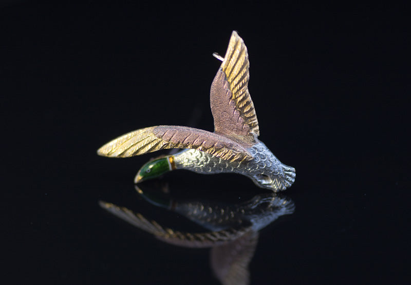 Antique 9ct, Platinum and Enamel Duck Brooch Tri-colour Birmingham 1923