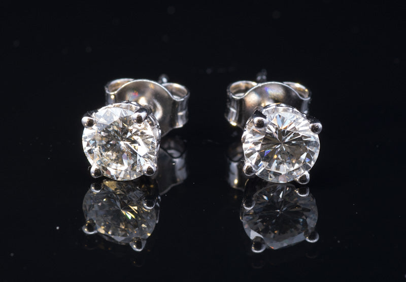 Platinum 2.0ct TDW Certificated Diamond Stud Earrings. Natural Diamonds. GIA I/SI2.