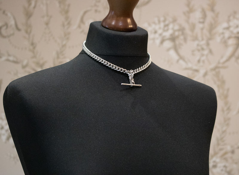 Antique Silver Double Albert Chain. Birmingham 1906. T-Bar Watch Chain.