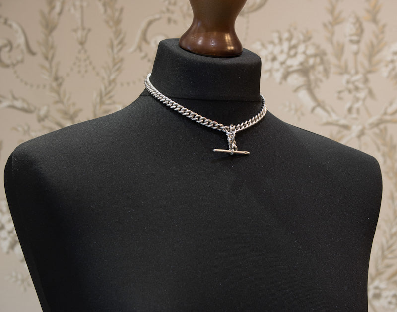 Antique Silver Double Albert Chain. Birmingham 1906. T-Bar Watch Chain.