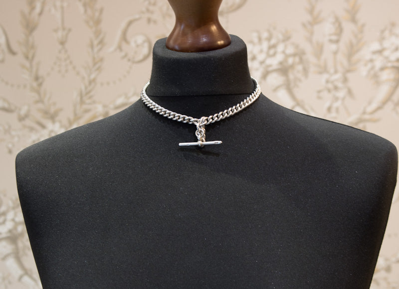 Antique Silver Double Albert Chain. Birmingham 1906. T-Bar Watch Chain.