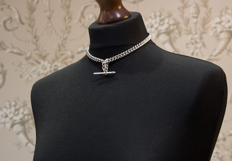 Antique Silver Double Albert Chain. Birmingham 1906. T-Bar Watch Chain.