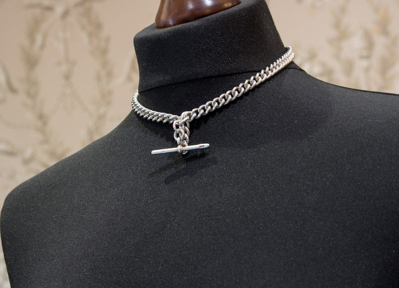 Antique Silver Double Albert Chain. Birmingham 1906. T-Bar Watch Chain.