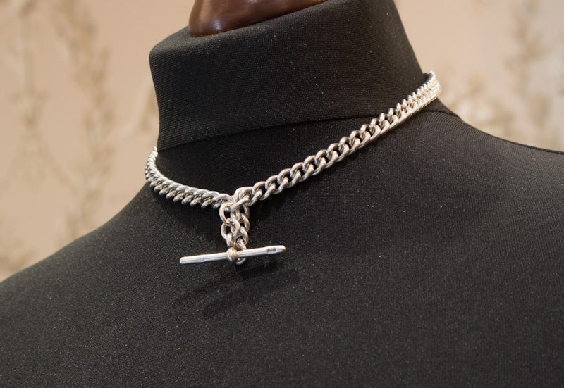 Antique Silver Double Albert Chain. Birmingham 1906. T-Bar Watch Chain.