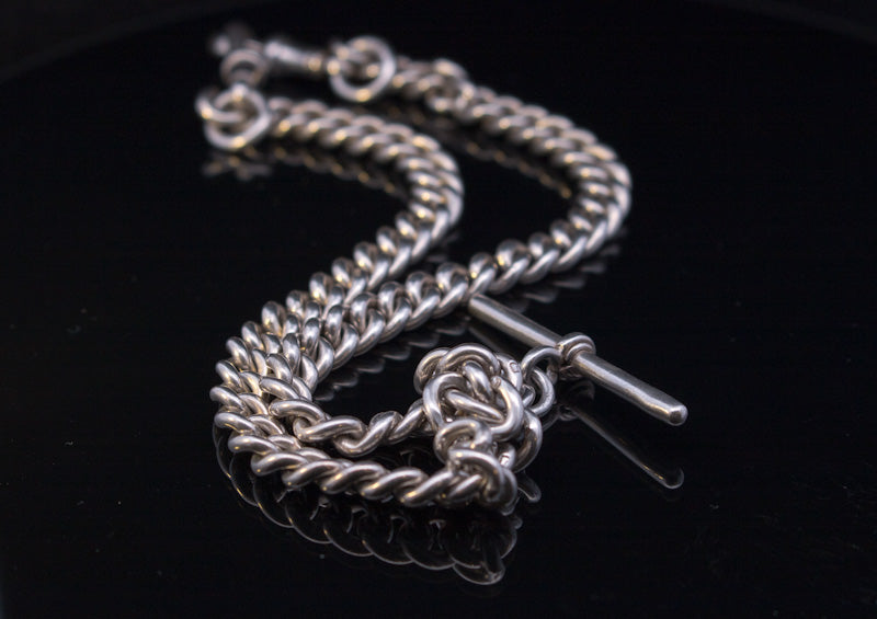 Antique Silver Double Albert Chain. Birmingham 1906. T-Bar Watch Chain.