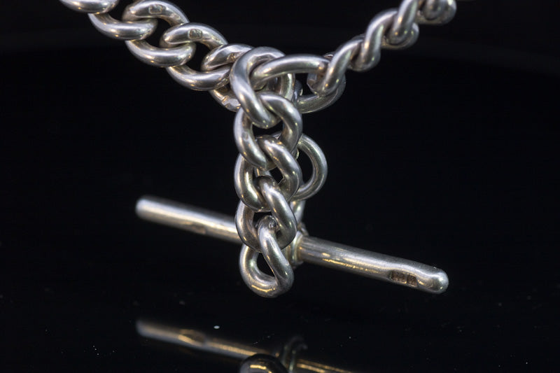 Antique Silver Double Albert Chain. Birmingham 1906. T-Bar Watch Chain.