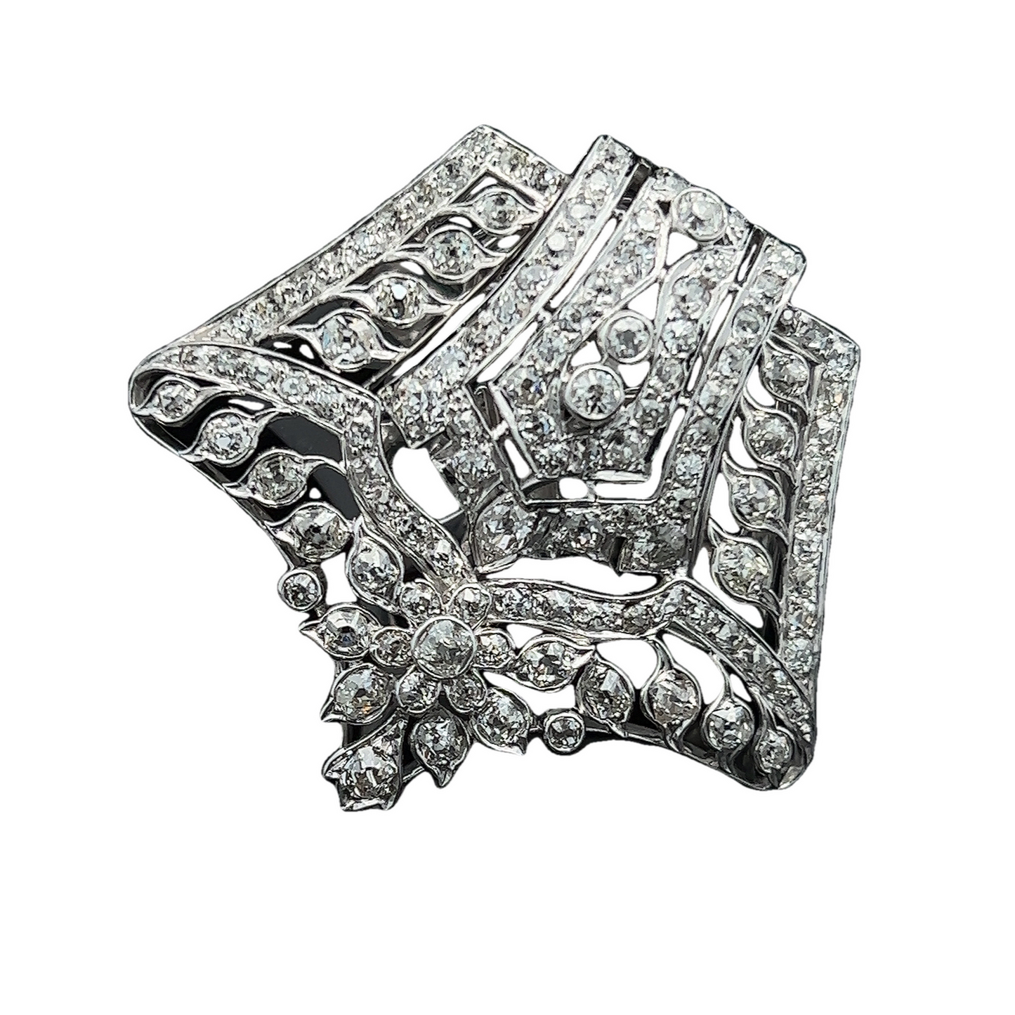 Antique Art Deco Diamond 18ct White Gold Openwork Clip with Fitted Box.