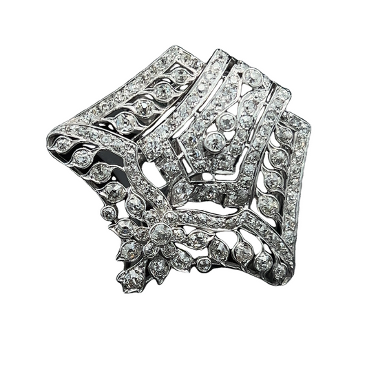 Antique Art Deco Diamond 18ct White Gold Openwork Clip with Fitted Box.