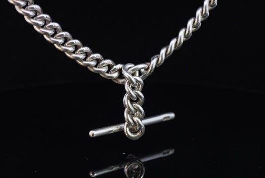 Antique Silver Double Albert Chain. Birmingham 1906. T-Bar Watch Chain.