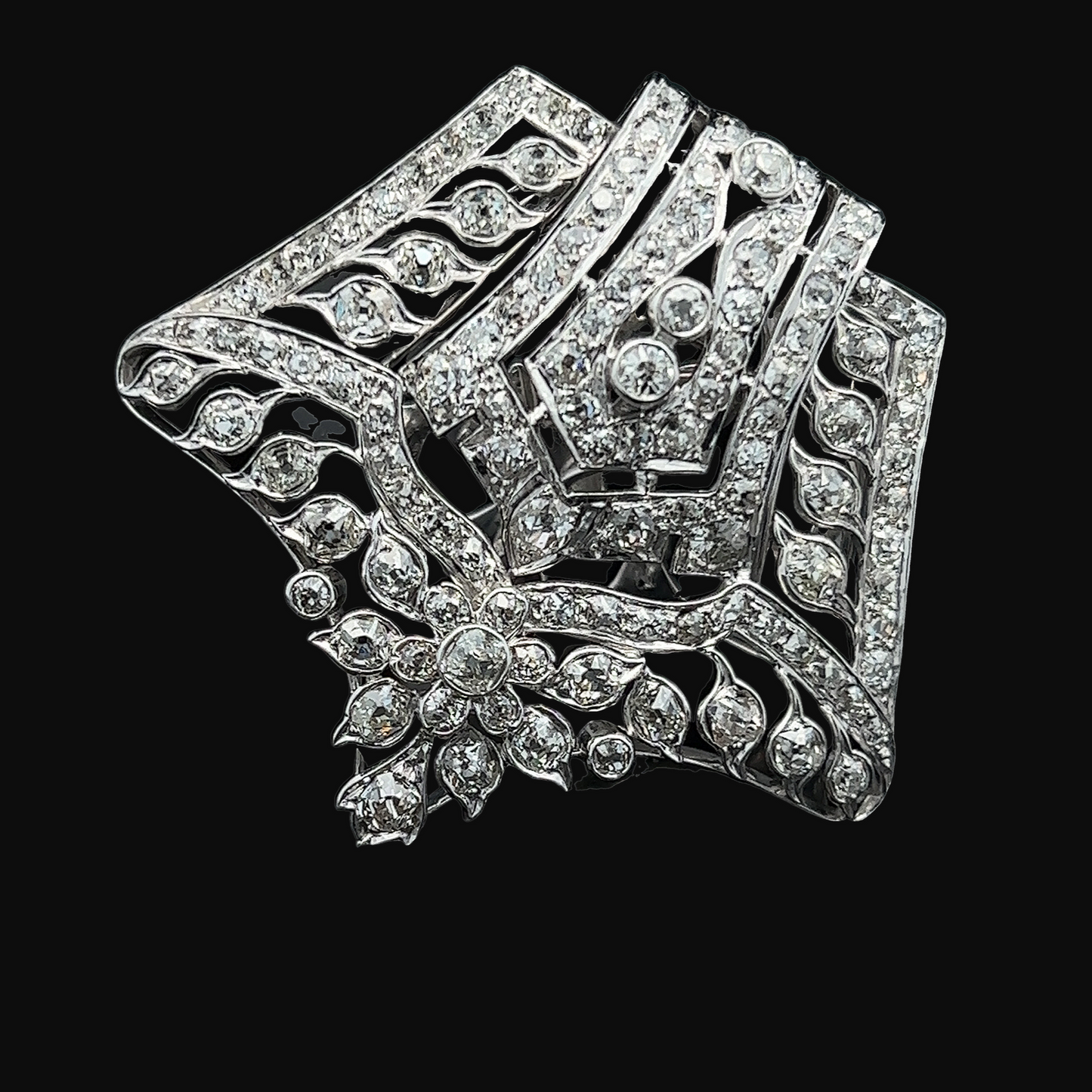 Antique Art Deco Diamond 18ct White Gold Openwork Clip with Fitted Box.