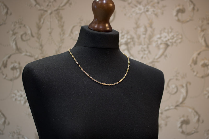 Antique Edwardian Solid 15ct Gold Fancy Trombone / Fetter Link Chain C.1900. 20.5 Inches.