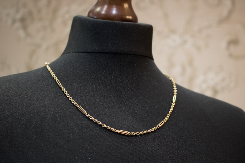 Antique Edwardian Solid 15ct Gold Fancy Trombone / Fetter Link Chain C.1900. 20.5 Inches.