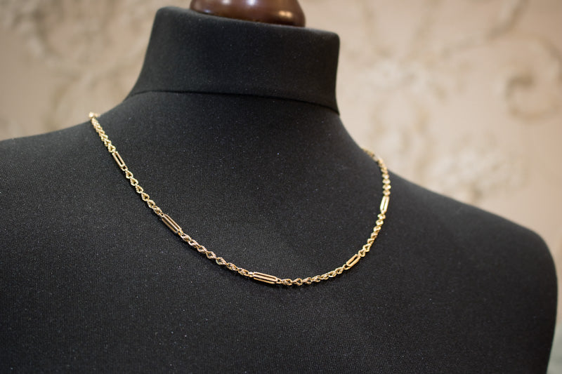 Antique Edwardian Solid 15ct Gold Fancy Trombone / Fetter Link Chain C.1900. 20.5 Inches.
