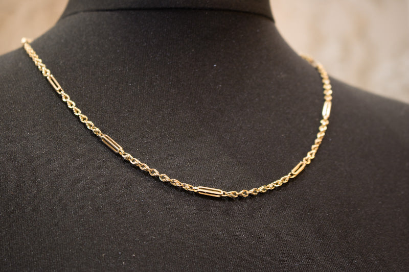 Antique Edwardian Solid 15ct Gold Fancy Trombone / Fetter Link Chain C.1900. 20.5 Inches.