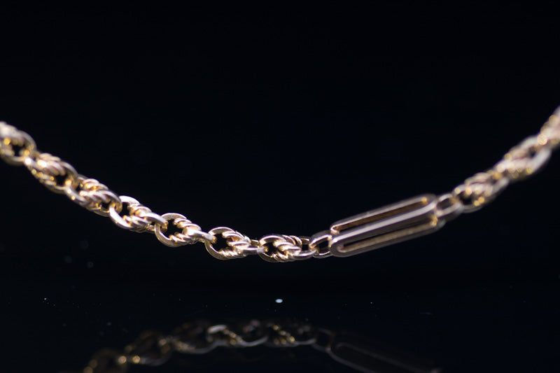 Antique Edwardian Solid 15ct Gold Fancy Trombone / Fetter Link Chain C.1900. 20.5 Inches.