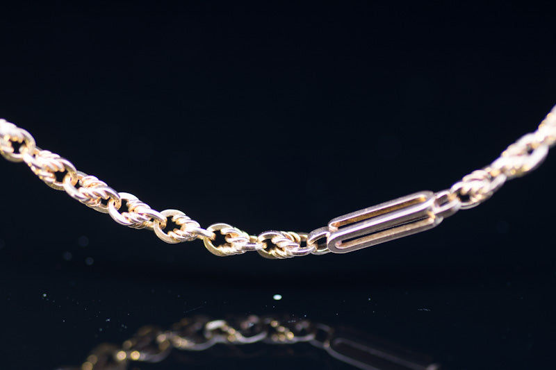 Antique Edwardian Solid 15ct Gold Fancy Trombone / Fetter Link Chain C.1900. 20.5 Inches.