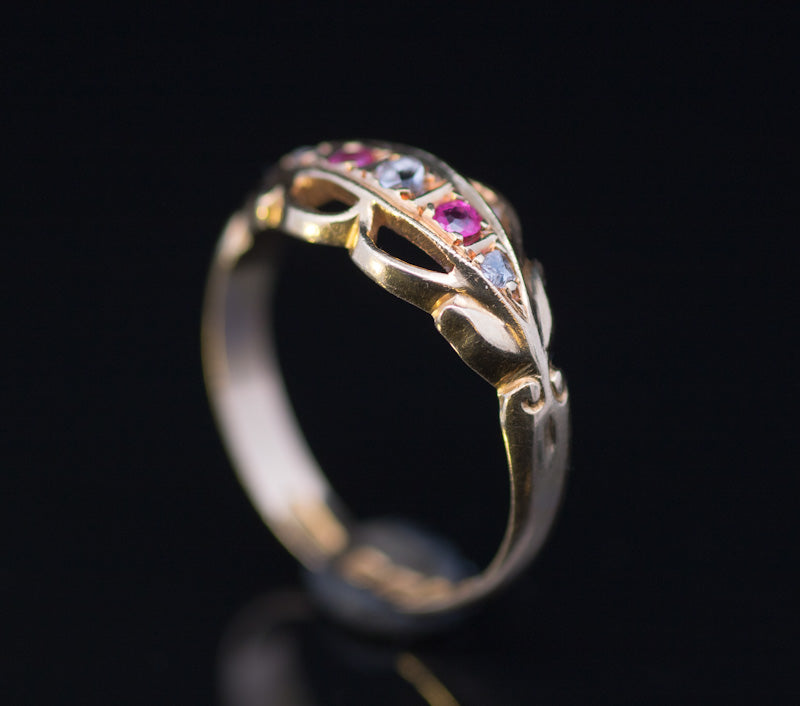 Antique 18ct Gold Diamond & Ruby 5 Stone Ring. Crisp Example. Hallmarked Chester 1926