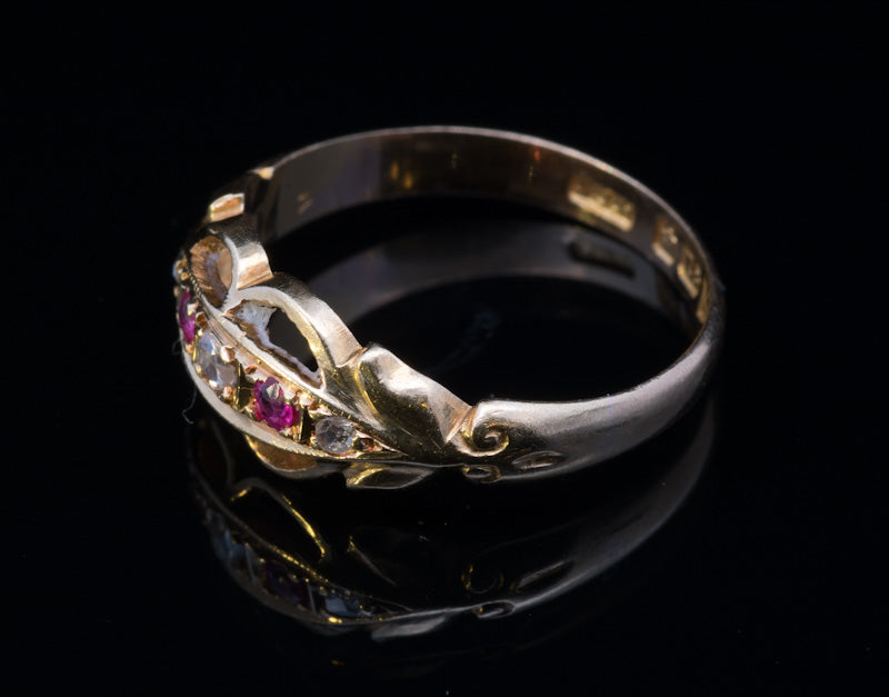 Antique 18ct Gold Diamond & Ruby 5 Stone Ring. Crisp Example. Hallmarked Chester 1926