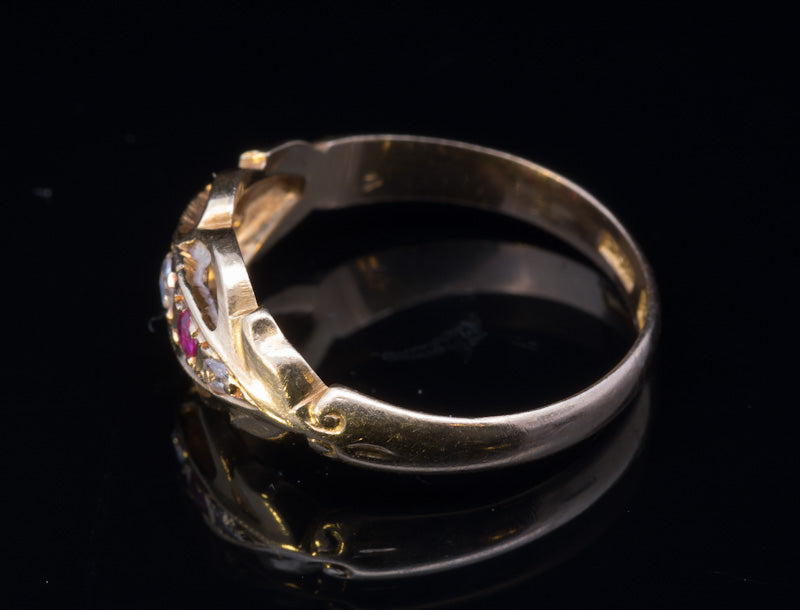Antique 18ct Gold Diamond & Ruby 5 Stone Ring. Crisp Example. Hallmarked Chester 1926
