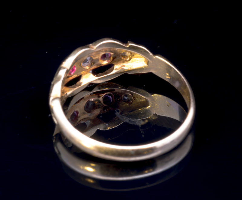 Antique 18ct Gold Diamond & Ruby 5 Stone Ring. Crisp Example. Hallmarked Chester 1926