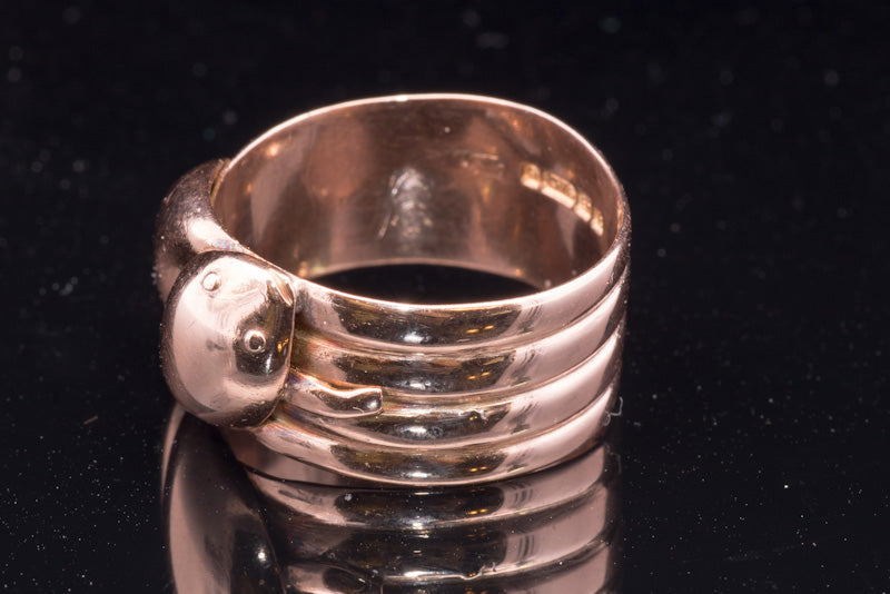 9ct Rose Gold Double Snake Ring. Pre-Loved. Hallmarked Birmingham 1918