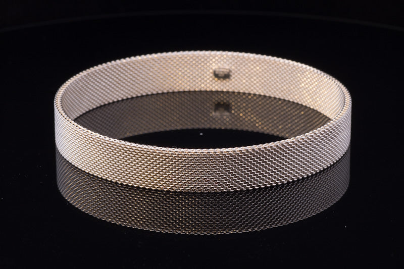 Genuine Tiffany & Co Sterling Silver Somerset Mesh Bangle. With Original Tiffany Pouch.