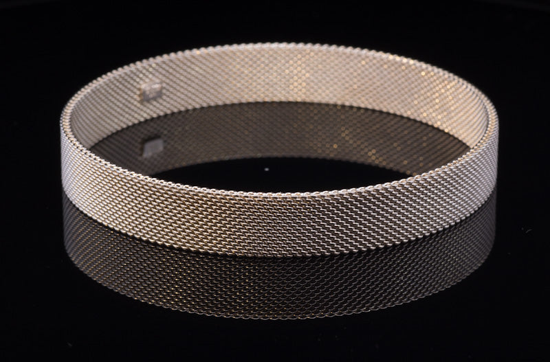 Genuine Tiffany & Co Sterling Silver Somerset Mesh Bangle. With Original Tiffany Pouch.