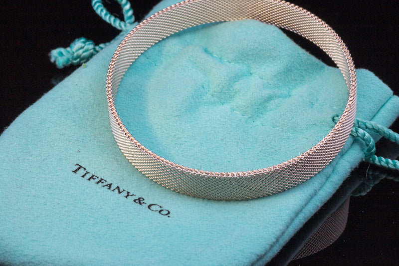 Genuine Tiffany & Co Sterling Silver Somerset Mesh Bangle. With Original Tiffany Pouch.