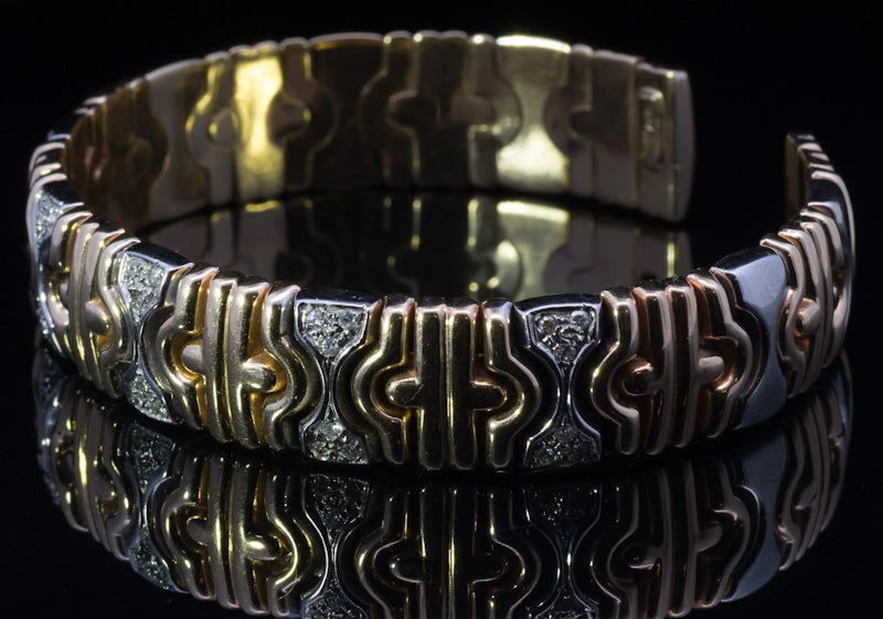 Superbly Stylish Vintage 14ct Gold and Diamond Tension Bangle. Circa 1980's / 1990's