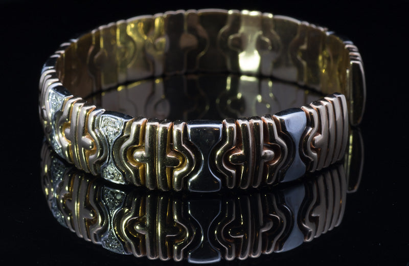 Superbly Stylish Vintage 14ct Gold and Diamond Tension Bangle. Circa 1980's / 1990's