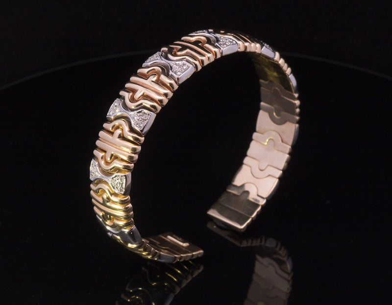 Superbly Stylish Vintage 14ct Gold and Diamond Tension Bangle. Circa 1980's / 1990's