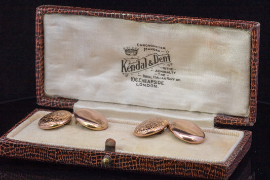 Antique 9ct Rose Gold Hand Engraved Cufflinks. Birmingham 1899. Original Box. Victorian.
