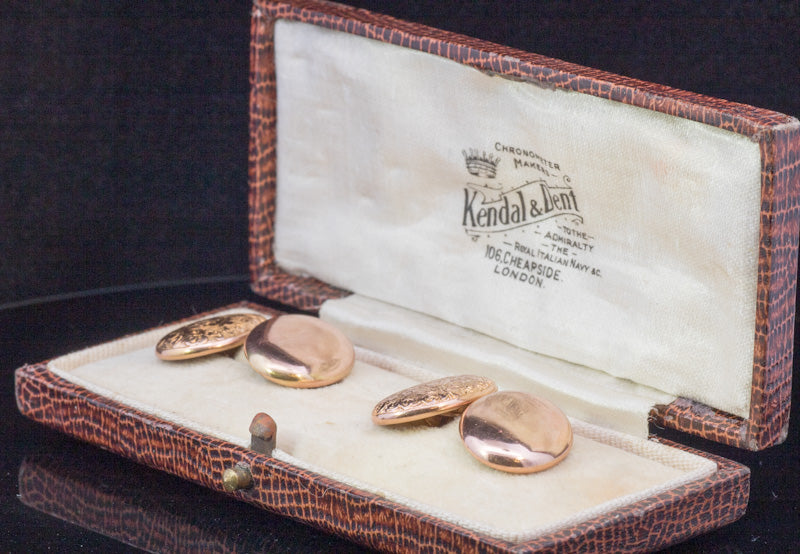 Antique 9ct Rose Gold Hand Engraved Cufflinks. Birmingham 1899. Original Box. Victorian.