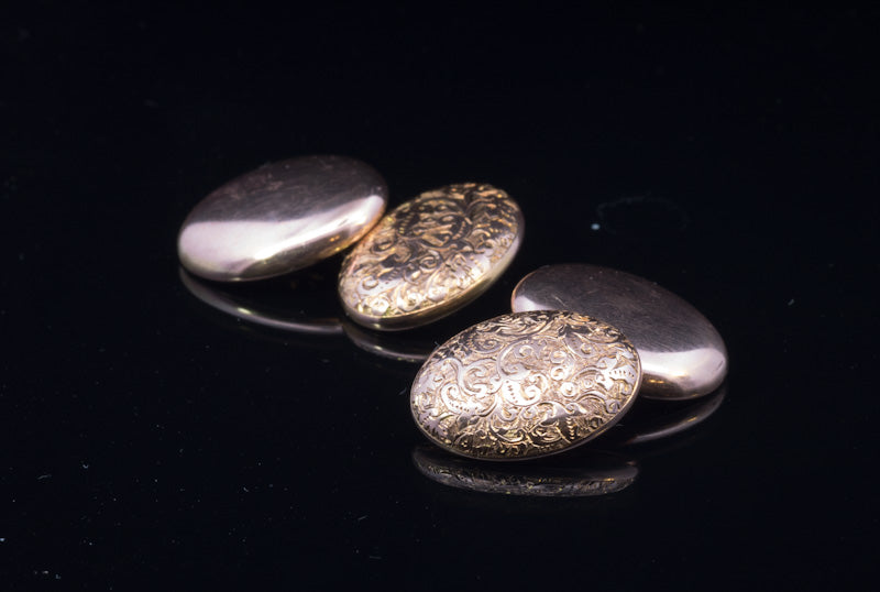 Antique 9ct Rose Gold Hand Engraved Cufflinks. Birmingham 1899. Original Box. Victorian.