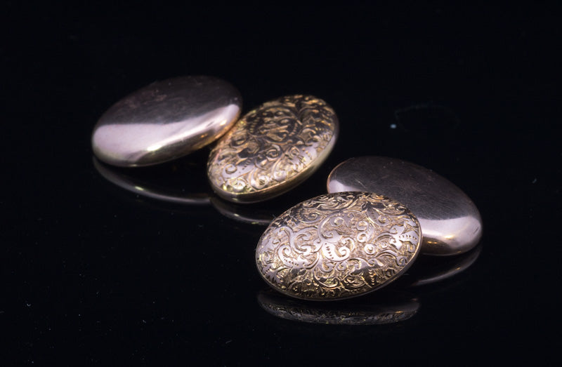 Antique 9ct Rose Gold Hand Engraved Cufflinks. Birmingham 1899. Original Box. Victorian.